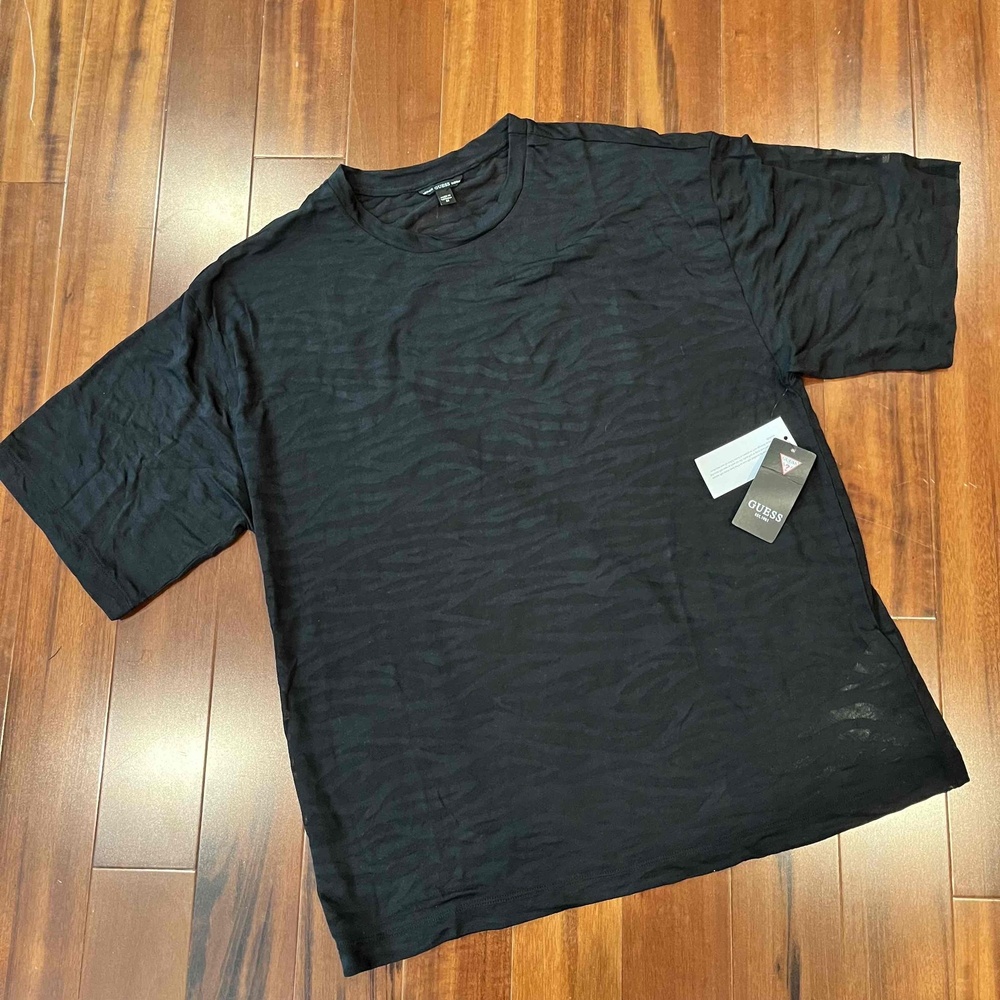 New NWT Guess Wild Cat Black T-Shirt Tee Semi Sheer Short Sleeve Top Size Medium